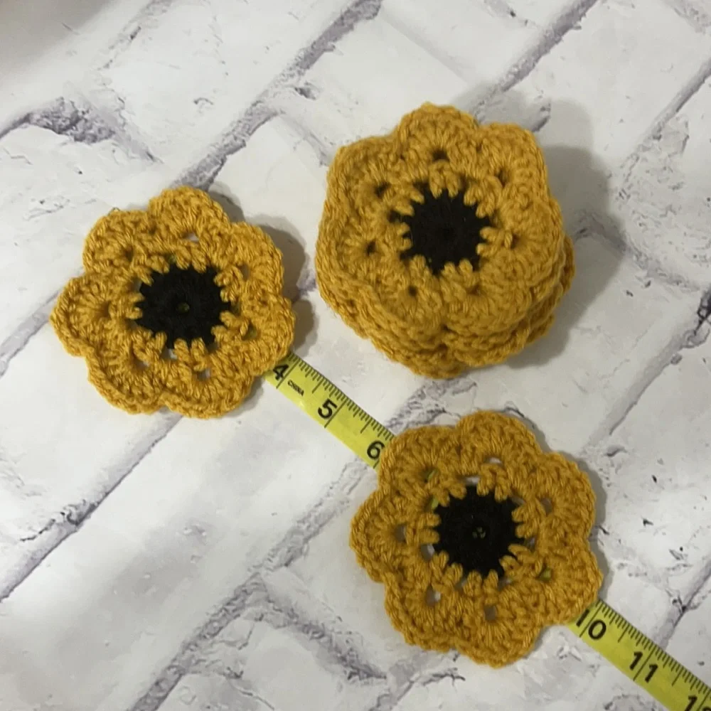 Handmade Crochet Granny Circle Coasters Set of Eight Black and Gold